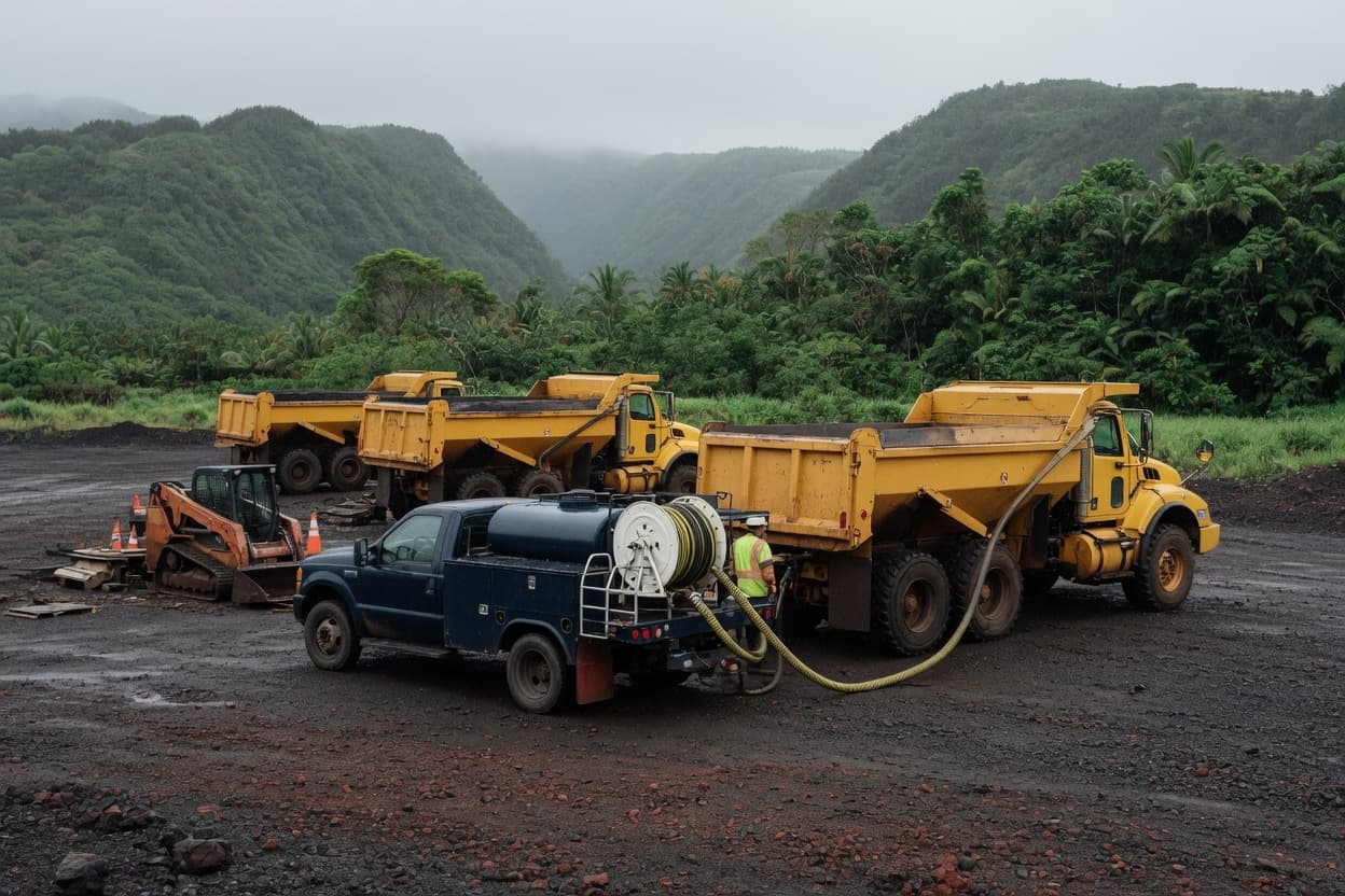 Fuel delivery to dump trucks at an east Hawaiʻi job site